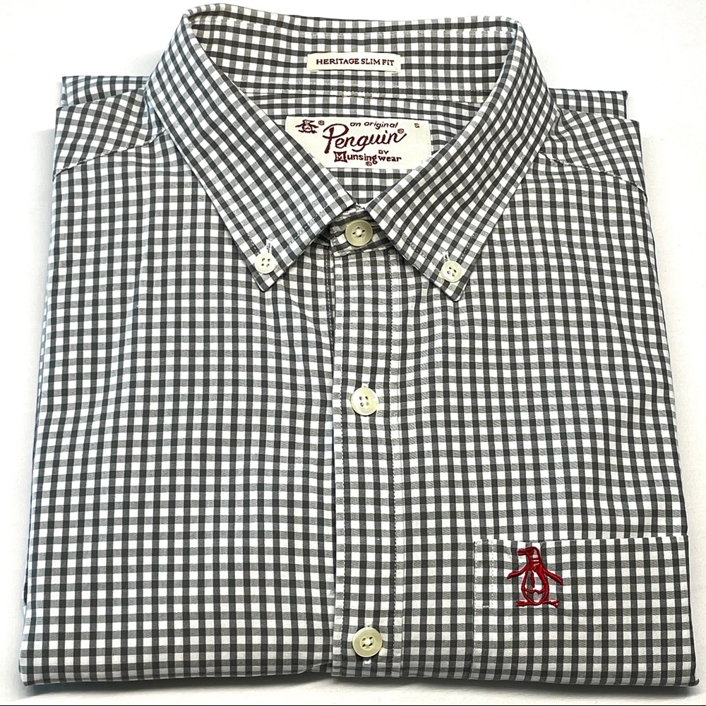 Original Penguin Men’s Casual Button Down Shirt Plaid Heritage Slim Fit Size S